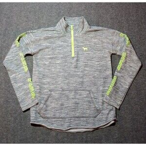 Victoria Secret PINK Sweatshirt Womens Small 1/4 Zip Neon Pullover Raw Hem DIY*